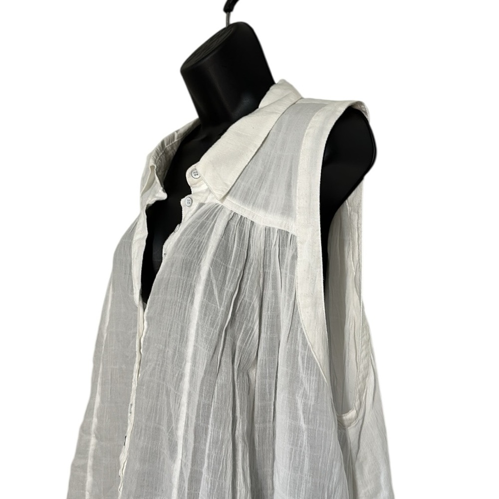 Free People Young Spirit White Asymmetrical Sleeveless Tunic Top/Mini Dress Sz M - Picture 5 of 9